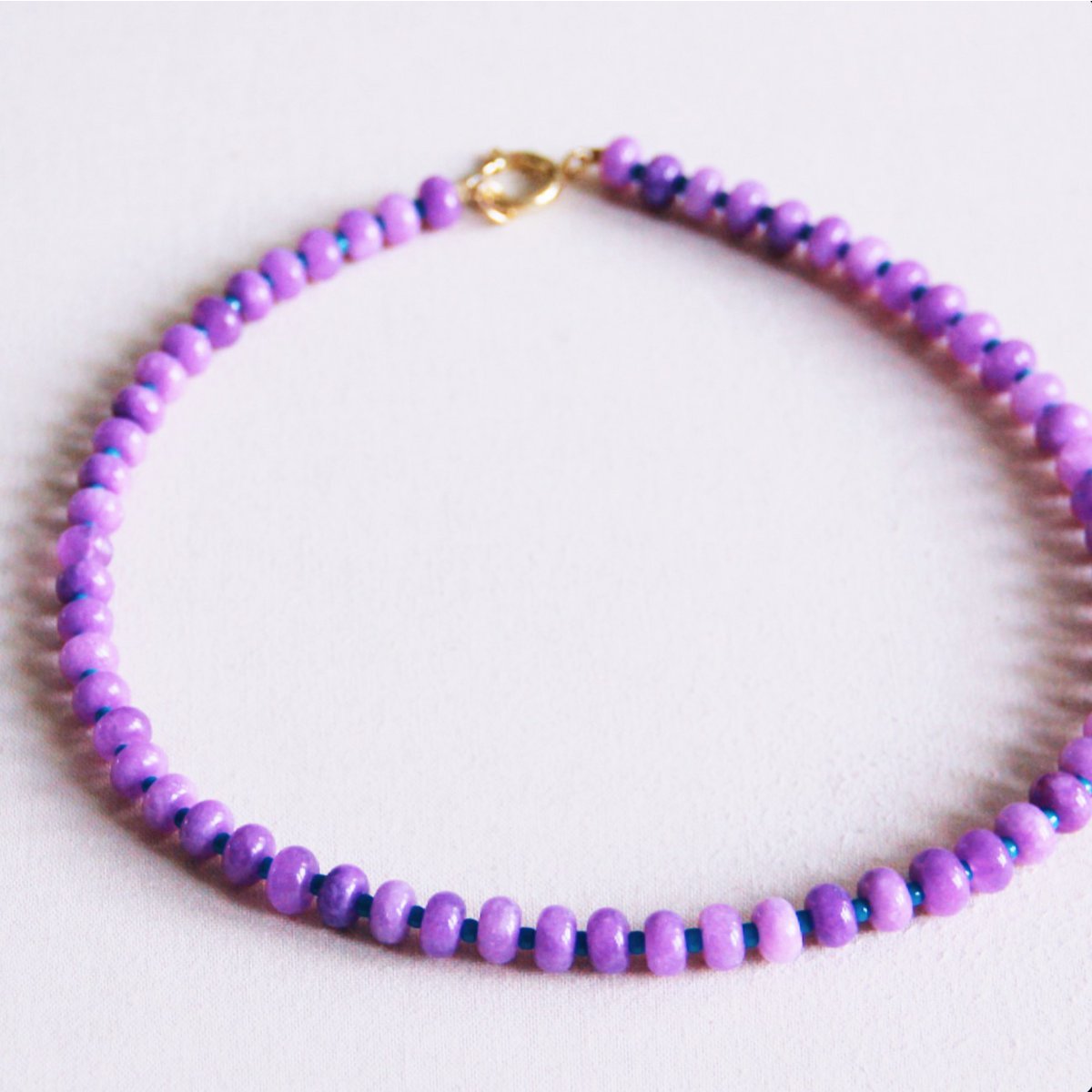 BAZOU Natural Stone Donut Bead ketting - Paars/blauw