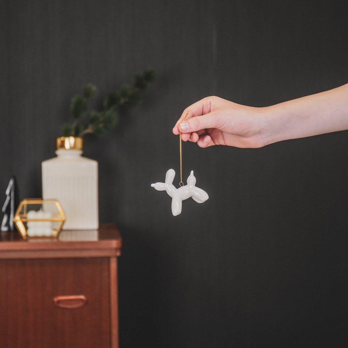 Ornament - Balloon Dog Hanger - Ceramics - White - 6,5x3x6cm