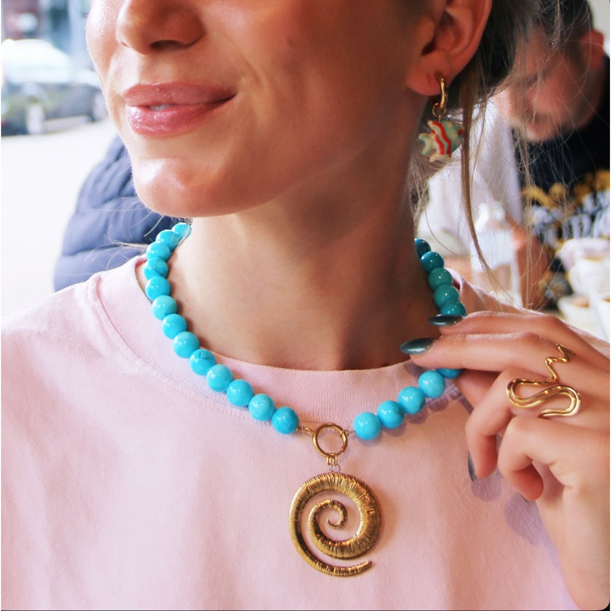 BAZOU Natuurlijke stenen kralenketting xl - turquoise
