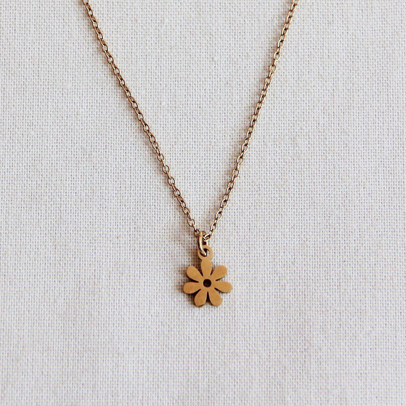 BAZOU fijne ketting met mini bloem - goud