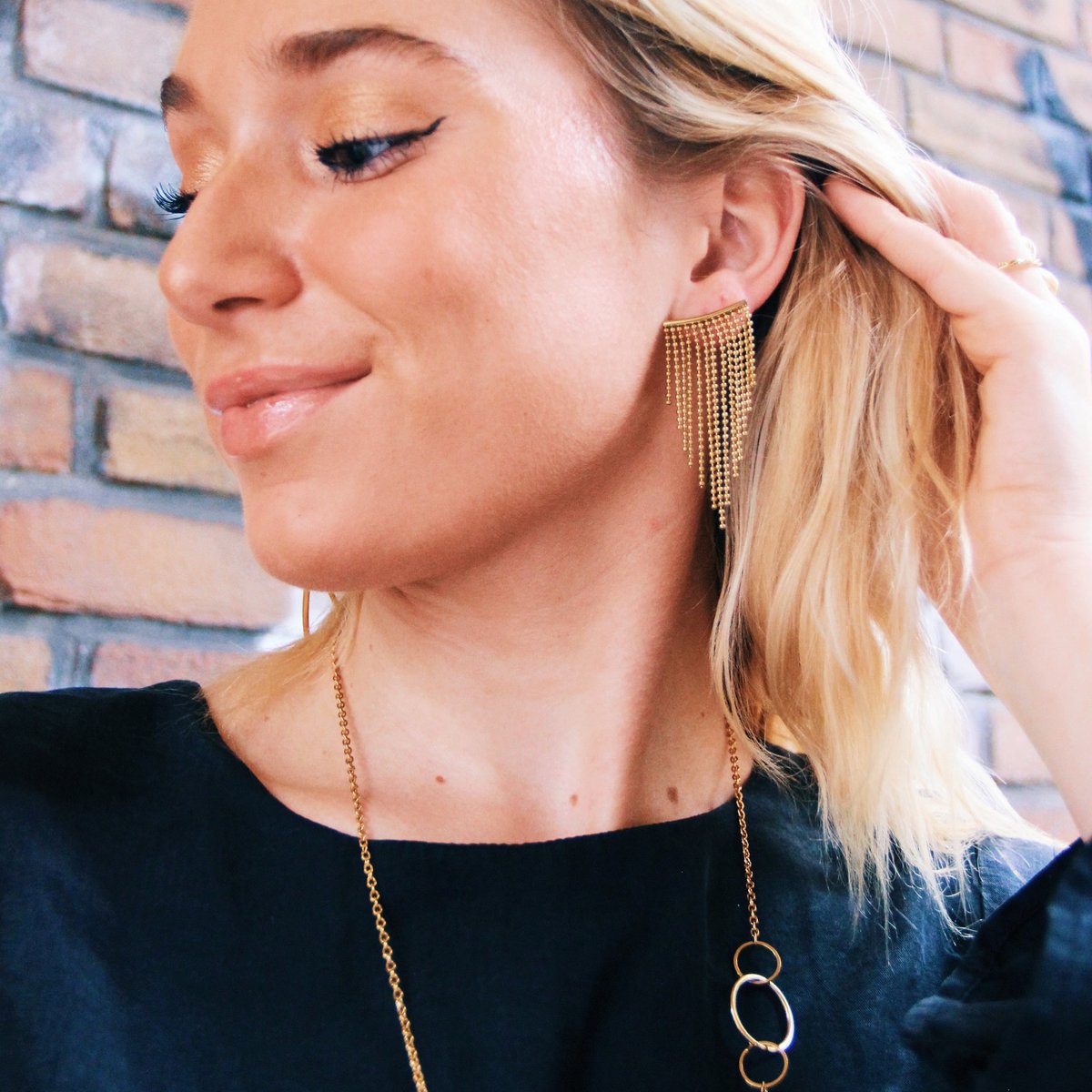 BAZOU Statement oorbel waterval 'ballchain'