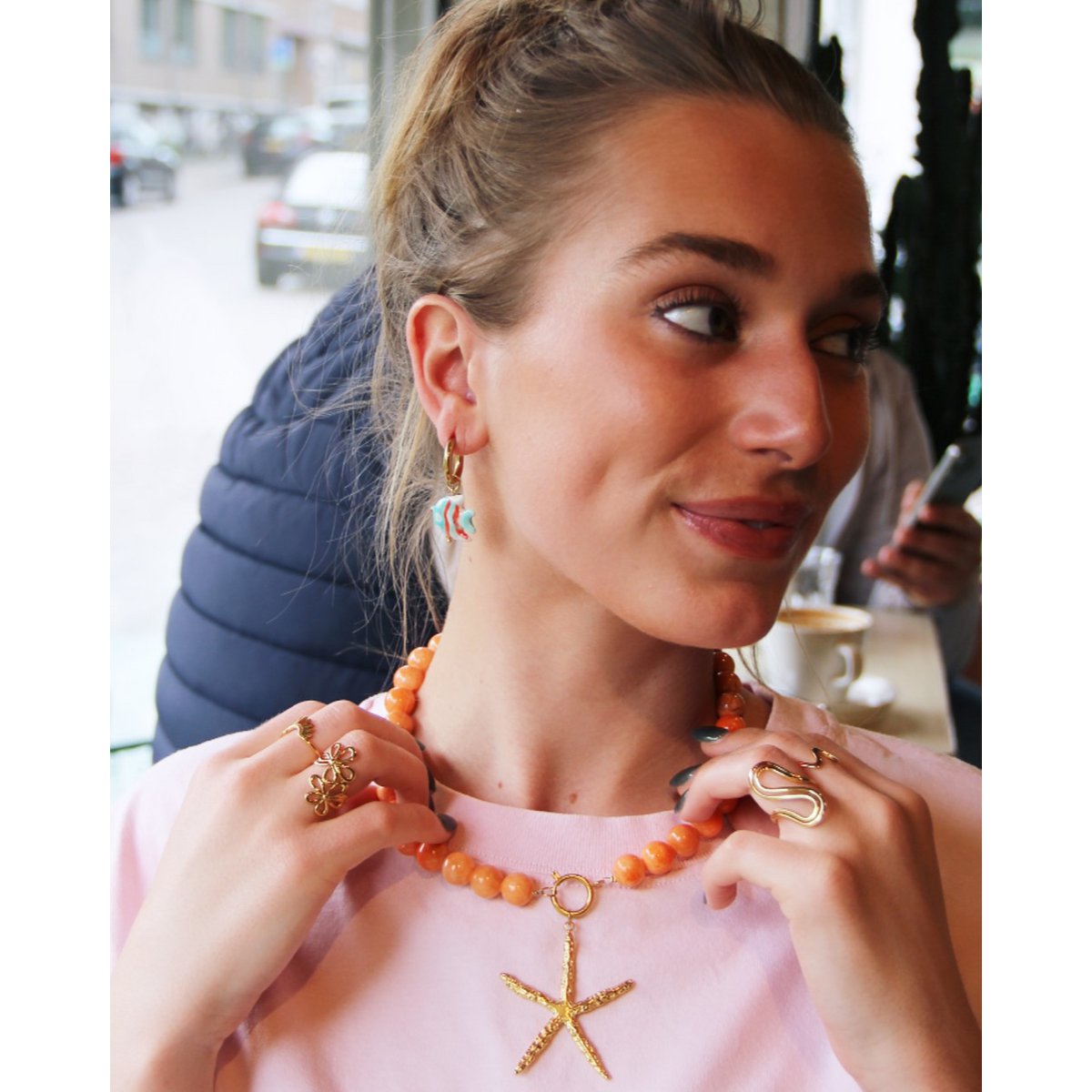 Natuurlijke stenen kralen ketting xl - boter geel