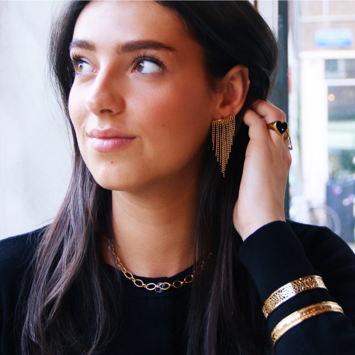 BAZOU Statement oorbel waterval 'ballchain'