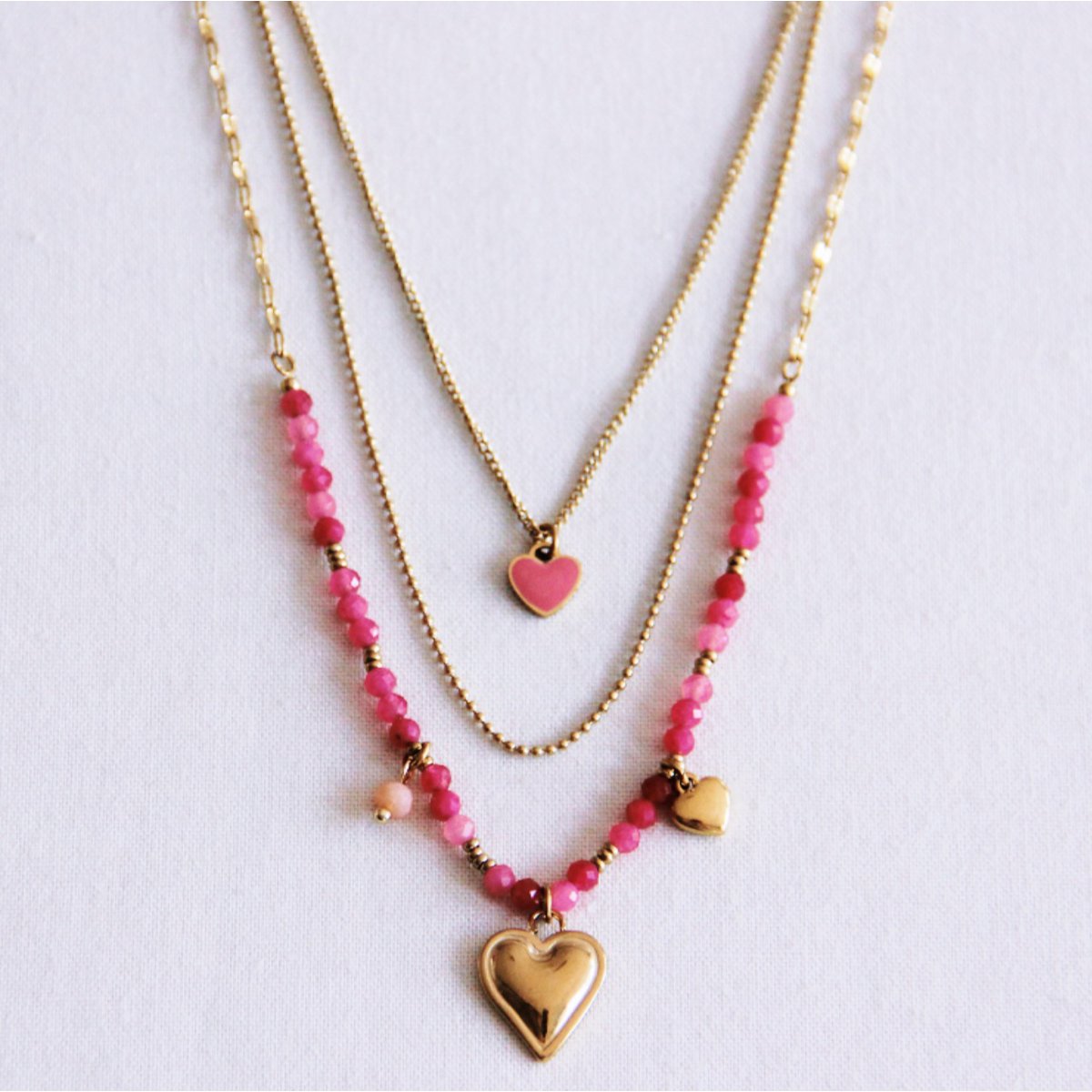 BAZOU ketting met harten - roze/goud