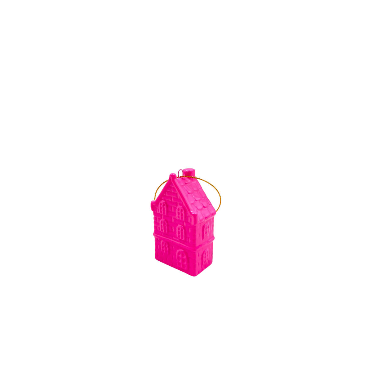 Kersthanger - Huisje - Keramiek - Neon Roze - 3,5x2x6,5cm