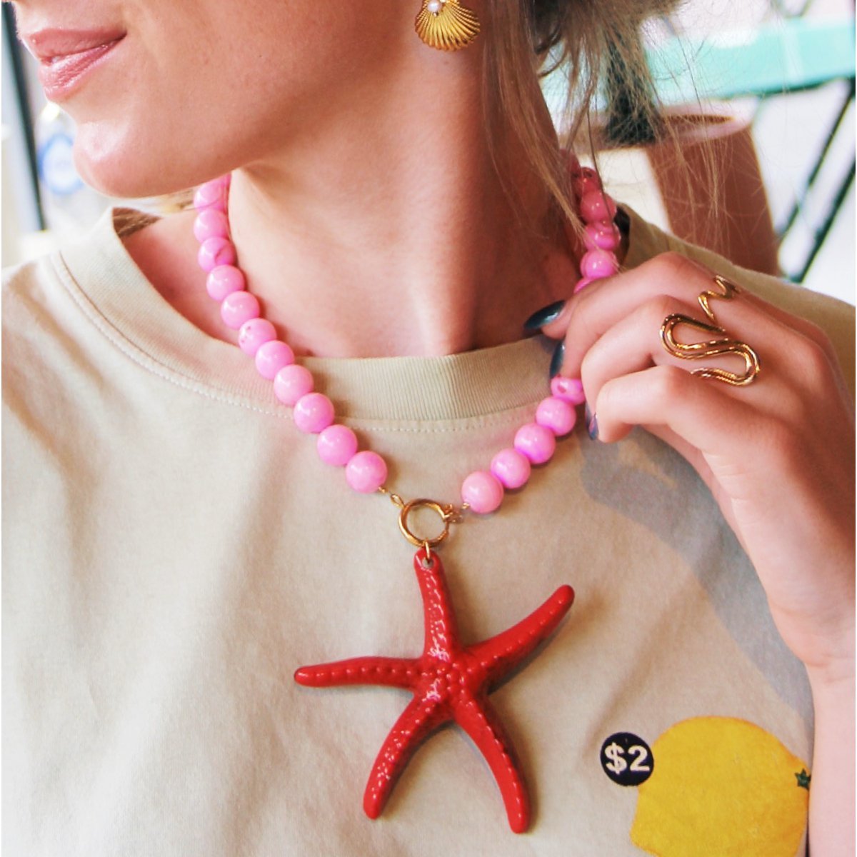 Natuurlijke stenen kralenketting xl - roze