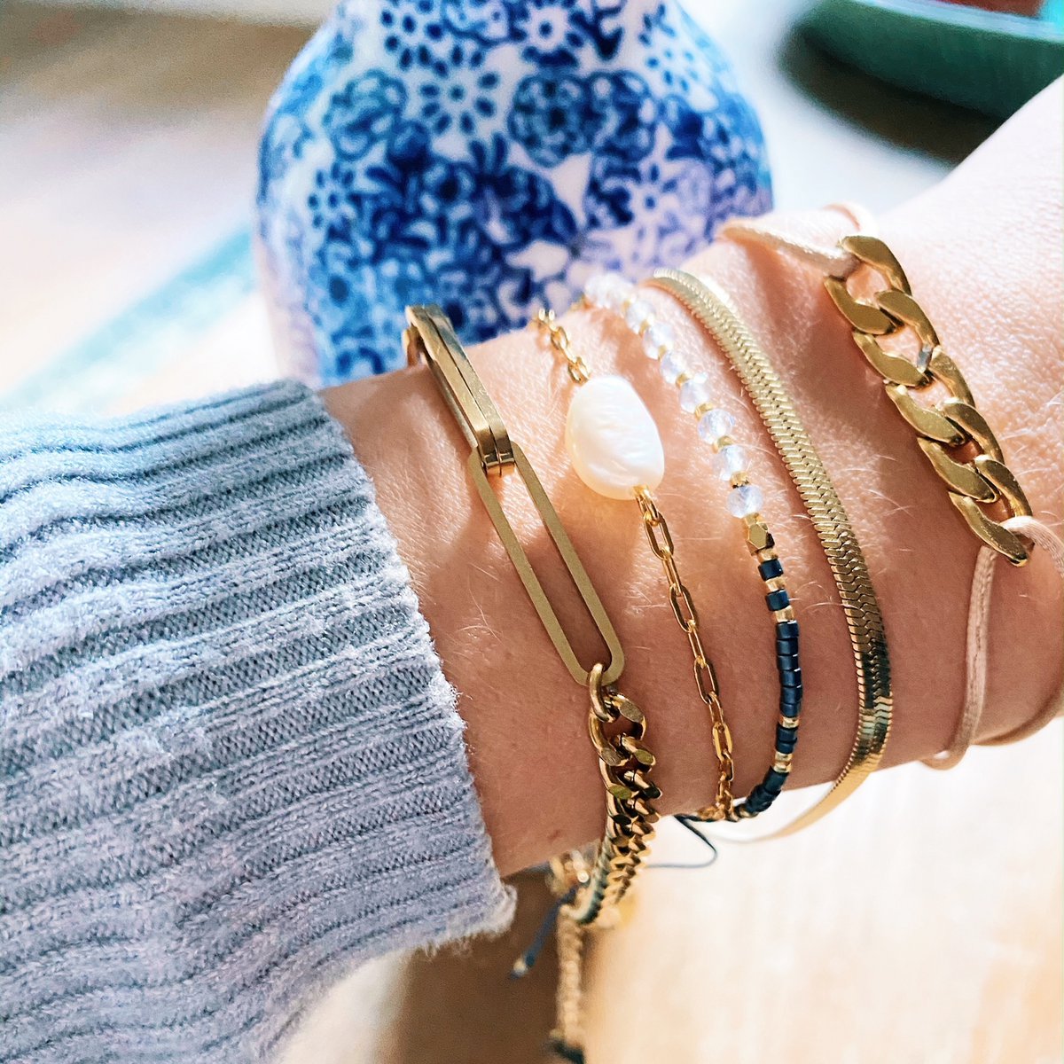 BAZOU Stalen armband “platte slang” - goud