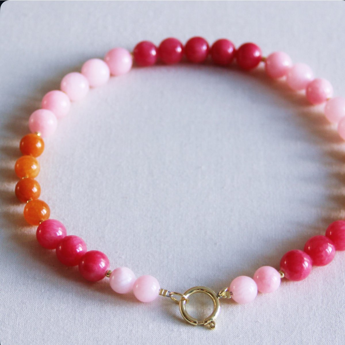 BAZOU Natural Stone Bead ketting XL - Meng oranje/lichtroze/fuchsia