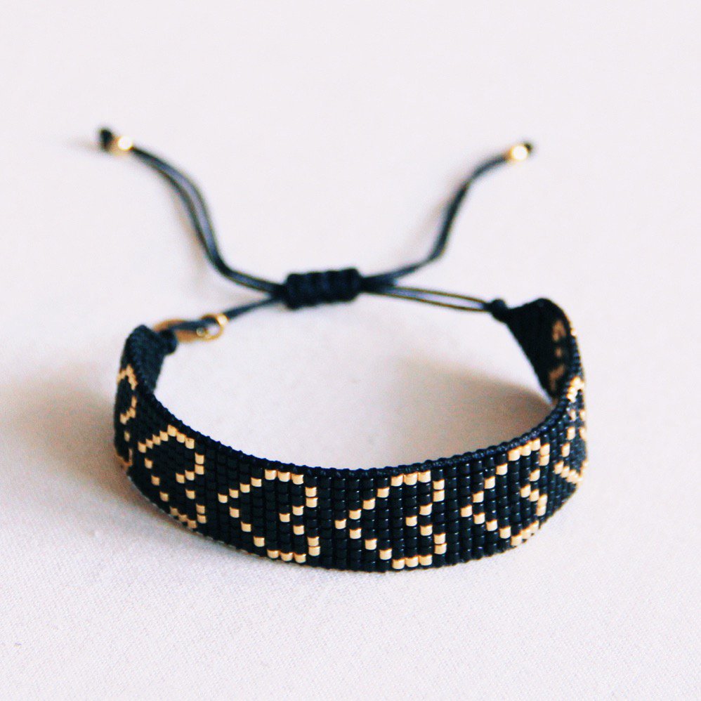 BAZOU Hart geweven armband - zwart/verguld