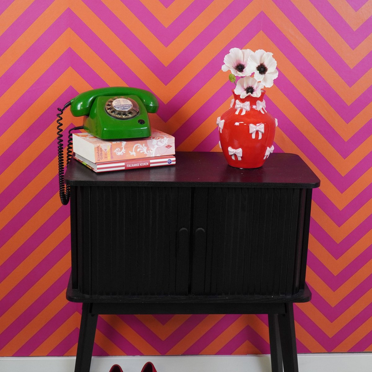 HOUSEVITAMIN Vaas - Bloemvaaslinten - rood/roze - 14x14x19cm