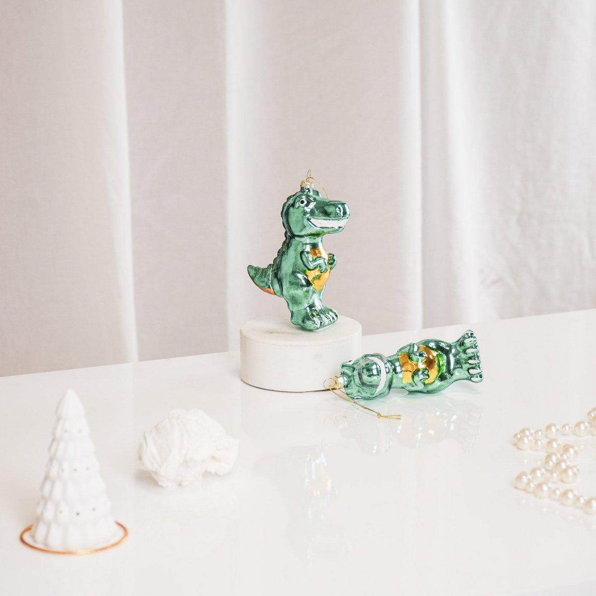 Kersthanger - Dino - Glas - Groen - 4,5x9,5x12,5cm