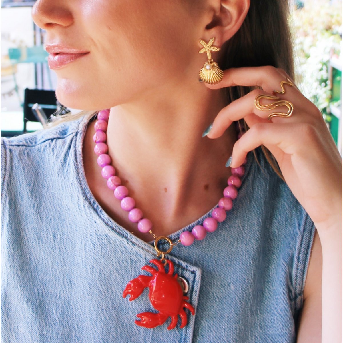 Natuurlijke stenen kralenketting xl - paars