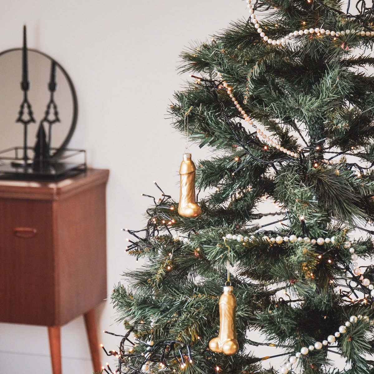 Kersthanger - Penis - Glas - Goud - 3,5x6x10,5cm