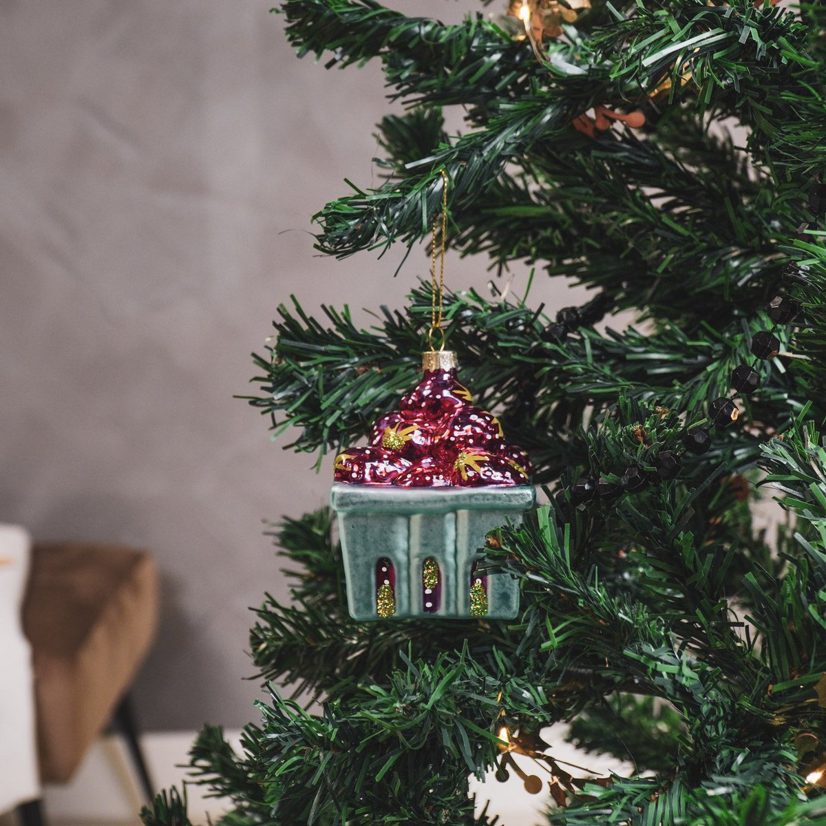 Kersthanger - Aardbeien - Glas - Rood -7x7x9,5cm