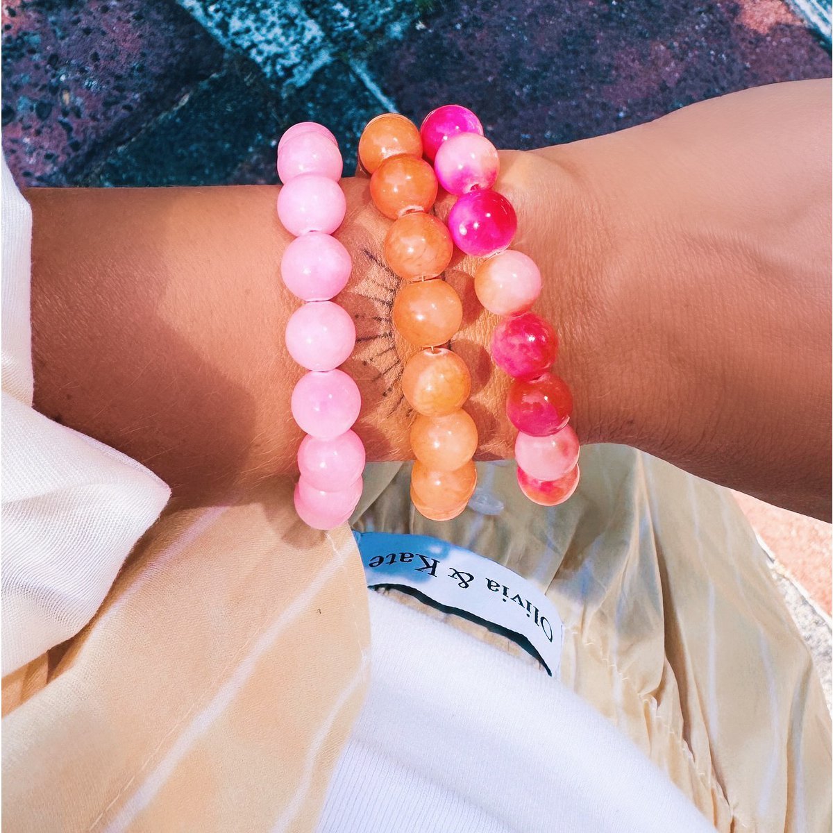 Natuursteen Bead Bracelet XL - Oranje