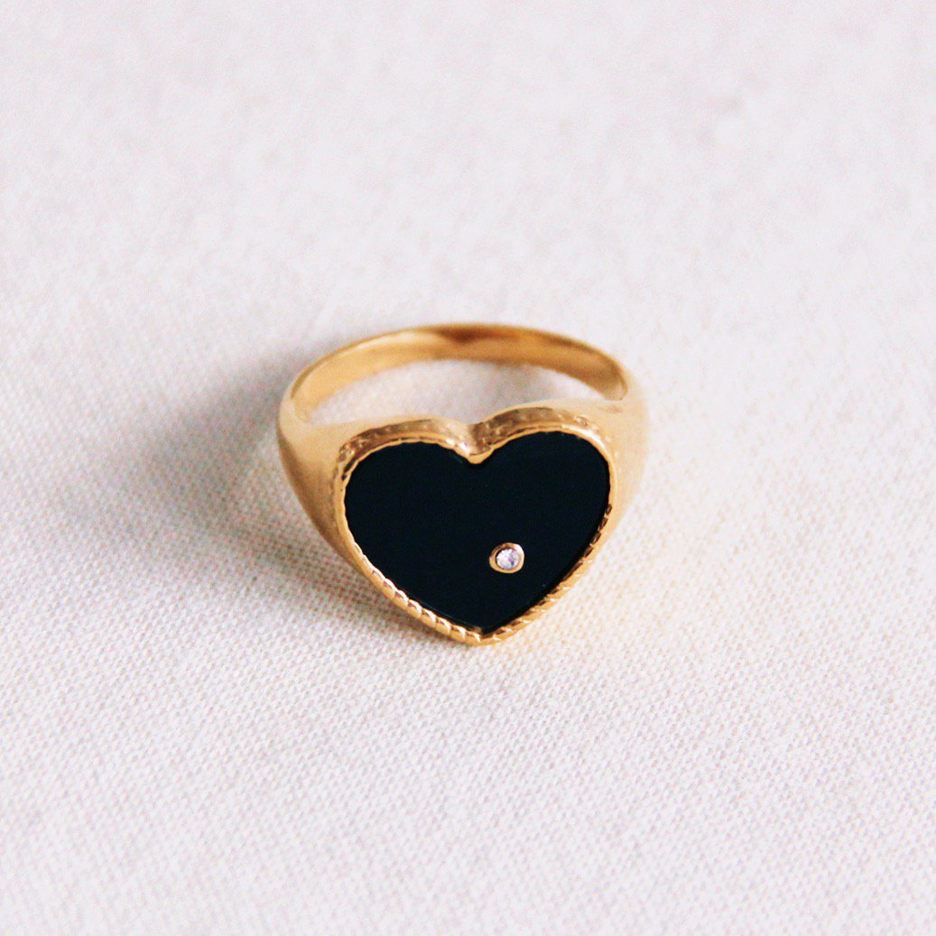 BAZOU Stalen ring hart - zwart