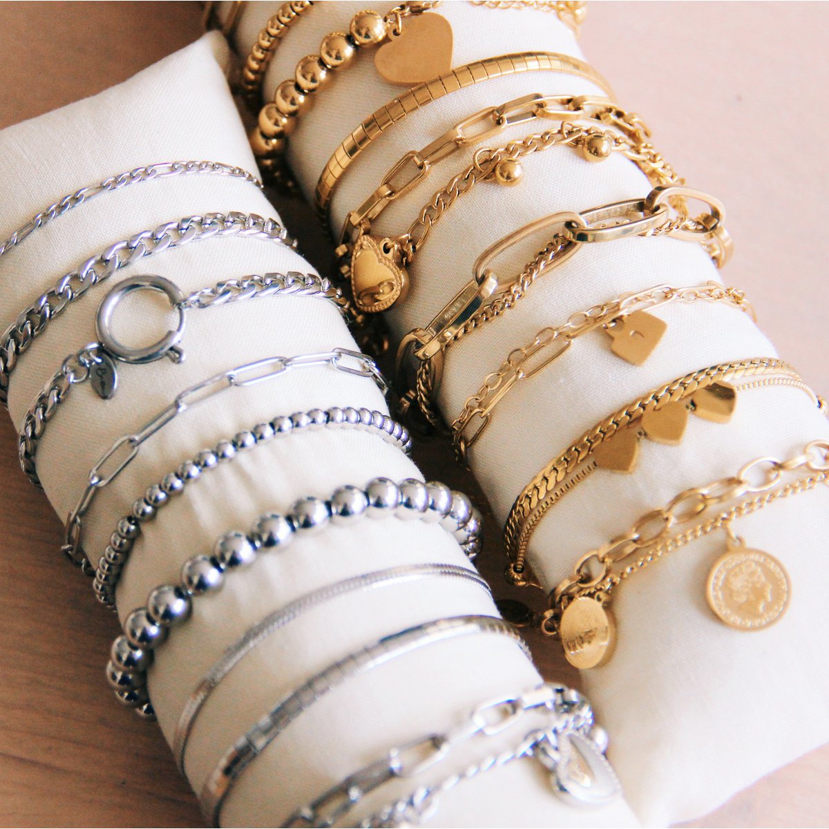BAZOU Stalen kralenarmband "Small" - zilver