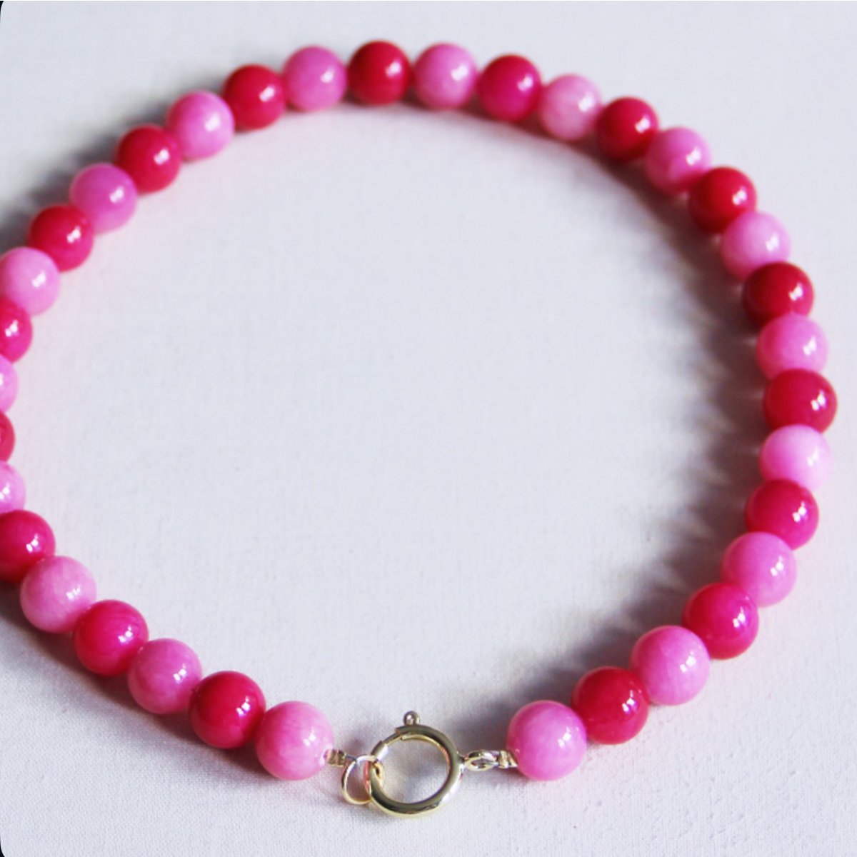 BAZOU Natuurlijke stenen kralenketting xl - roze/fuchsia