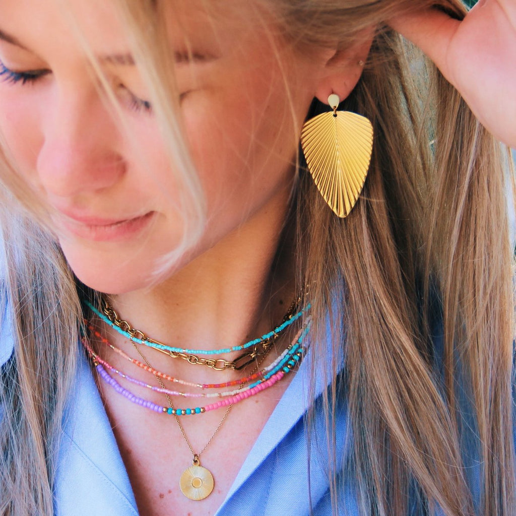 BAZOU Kralen ketting munt/smaragd/naakt