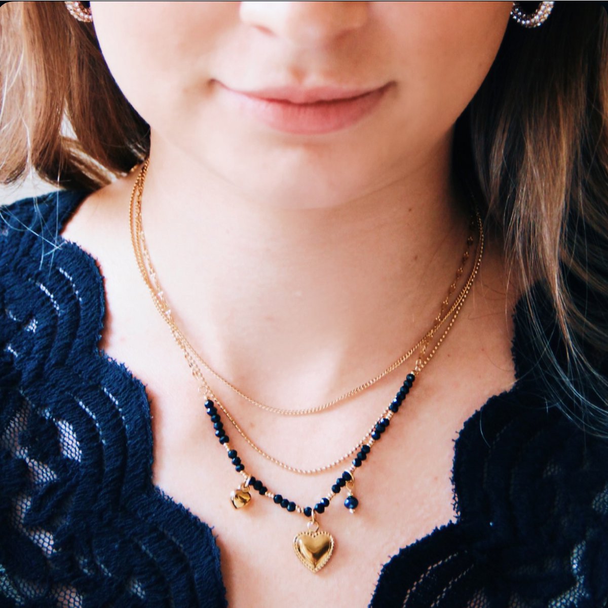 BAZOU Drievoudige ketting met facetten en bedels - zwart