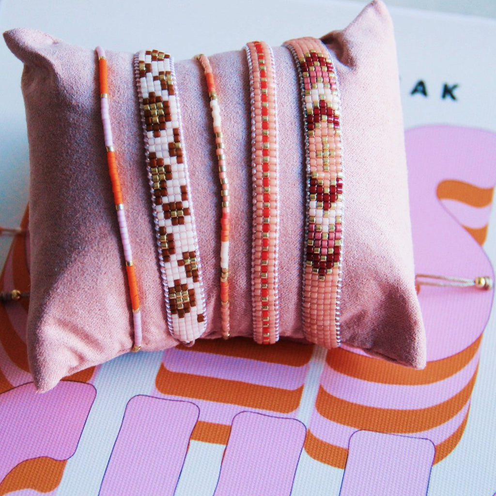 BAZOU Weefarmband met luipaardprint - cognac/perzik