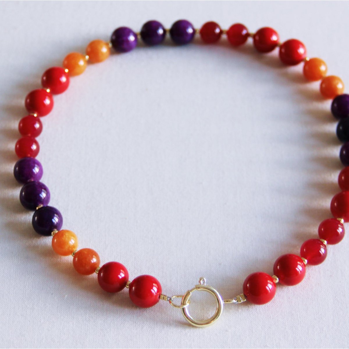 BAZOU Natuurlijke stenen kralen ketting xl - paars/rood/oranje