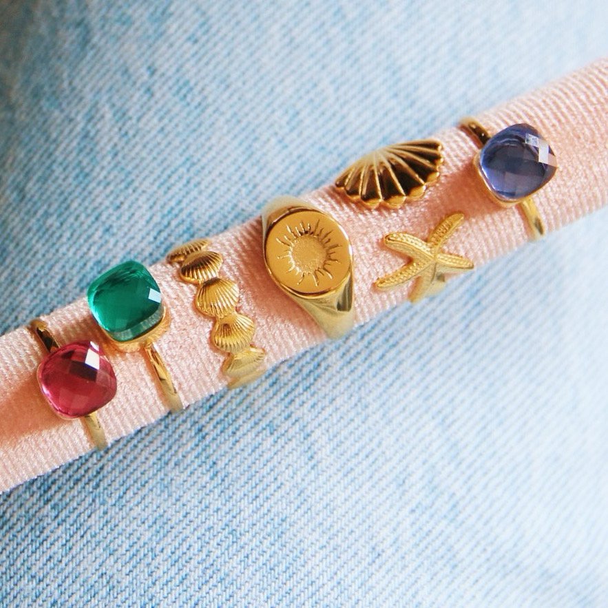 BAZOU Stalen ring met fantasieprint - goud