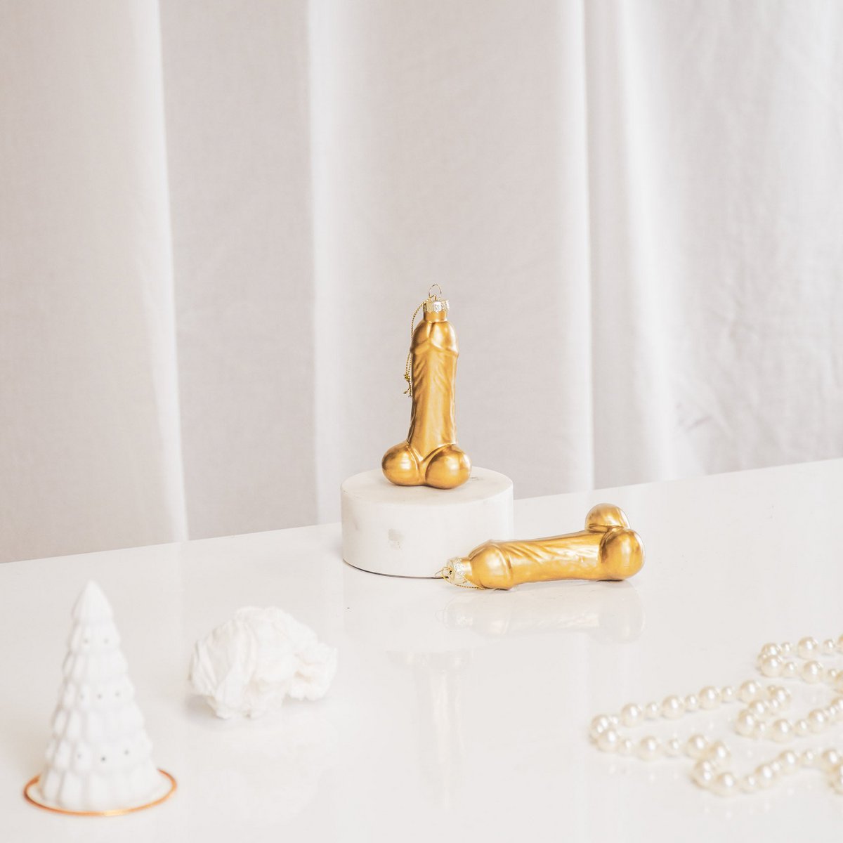 Kersthanger - Penis - Glas - Goud - 3,5x6x10,5cm