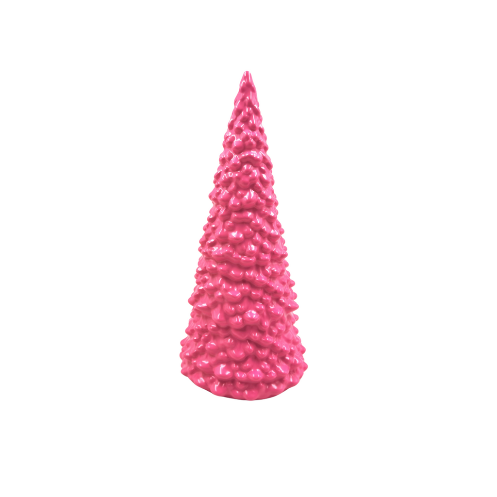 Ornament - Kerstboom - Keramiek - Neon Roze - 10x10x24cm