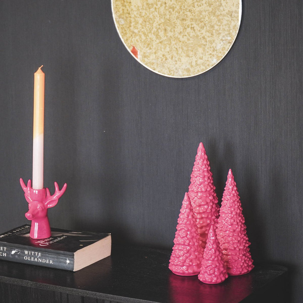 Ornament - Kerstboom - Keramiek - Neon Roze - 9x9x20cm