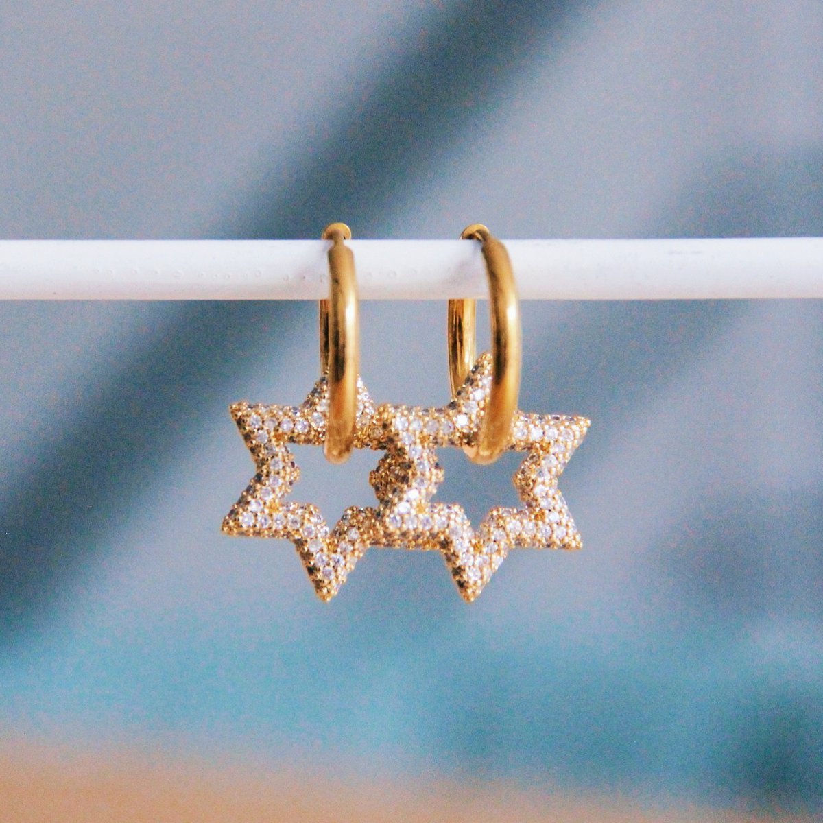 BAZOU Edelstalen oorringen met kristallen ster - wit/goud