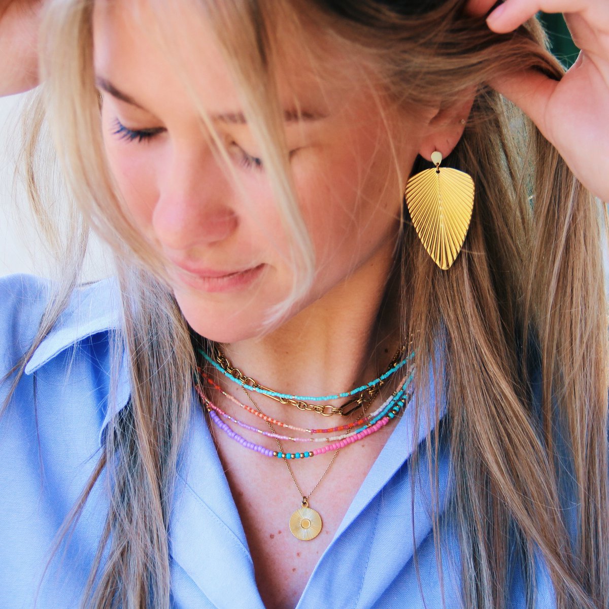 Kralen ketting roze/borderladen/naakt