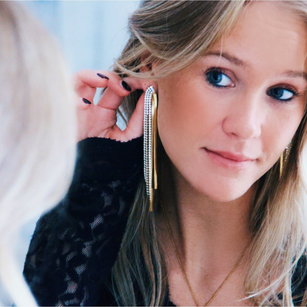 BAZOU Waterval oorbellen met zirkonia - goud