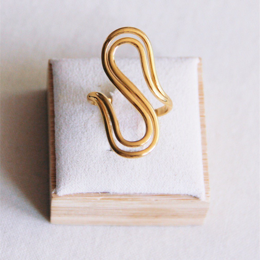 BAZOU RVS statement 'curve' XL ring - goud