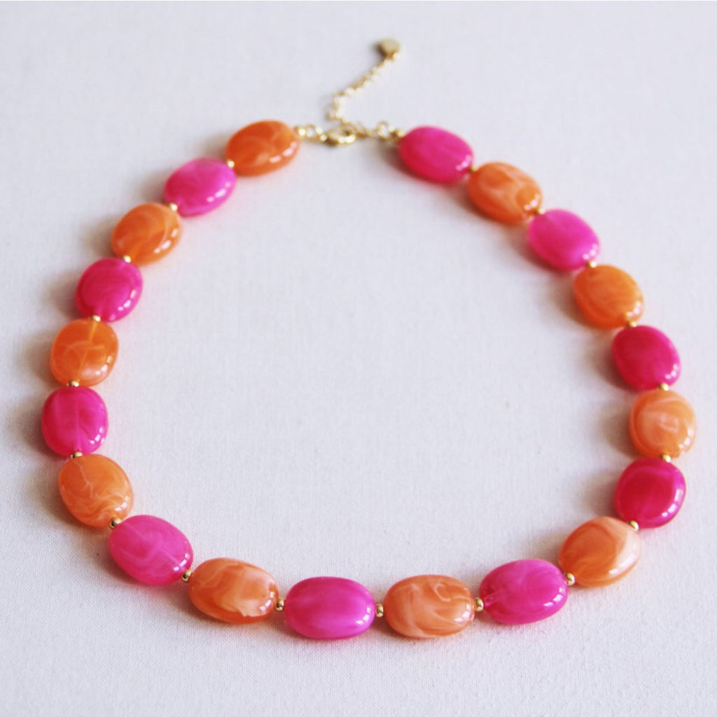 BAZOU Xl ovale ketting ketting - oranje/lichtroze