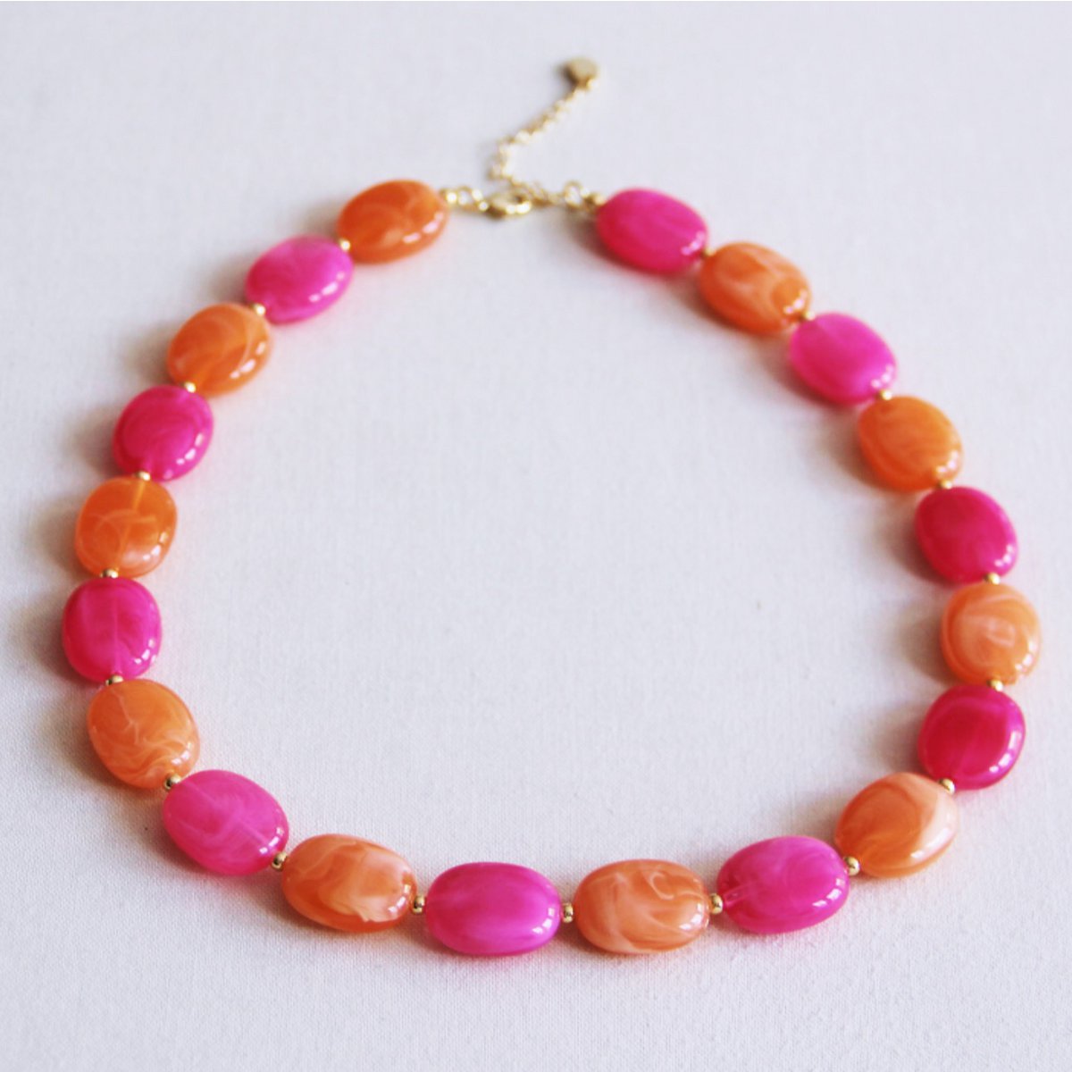 BAZOU Xl ovale ketting ketting - oranje/lichtroze
