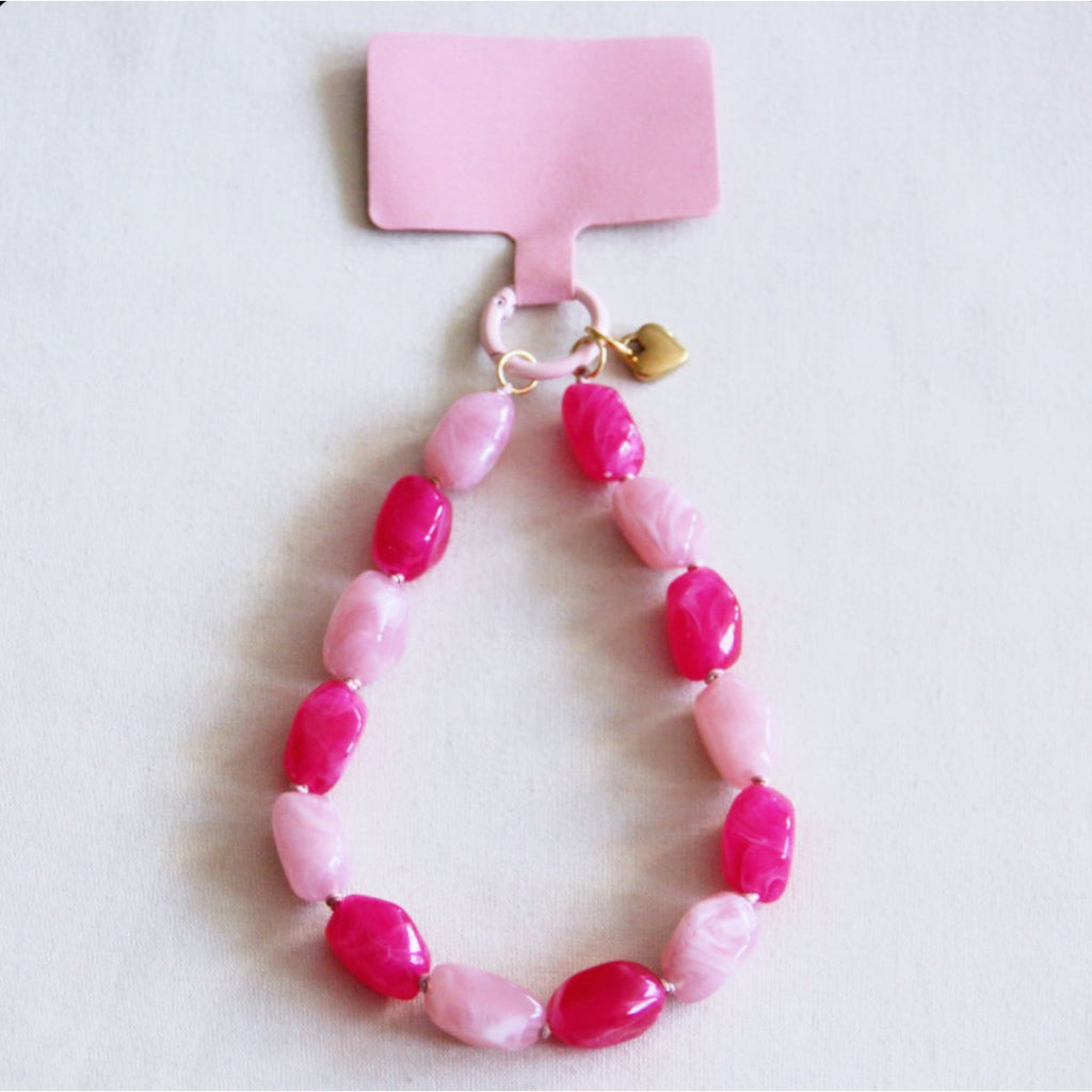 Telefoonsnoer nuggetkralen - lichtroze/fuchsia