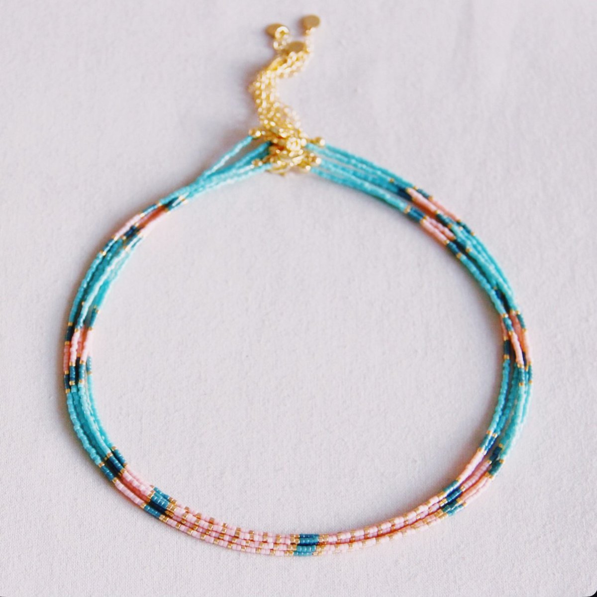 BAZOU Kralen ketting munt/smaragd/naakt