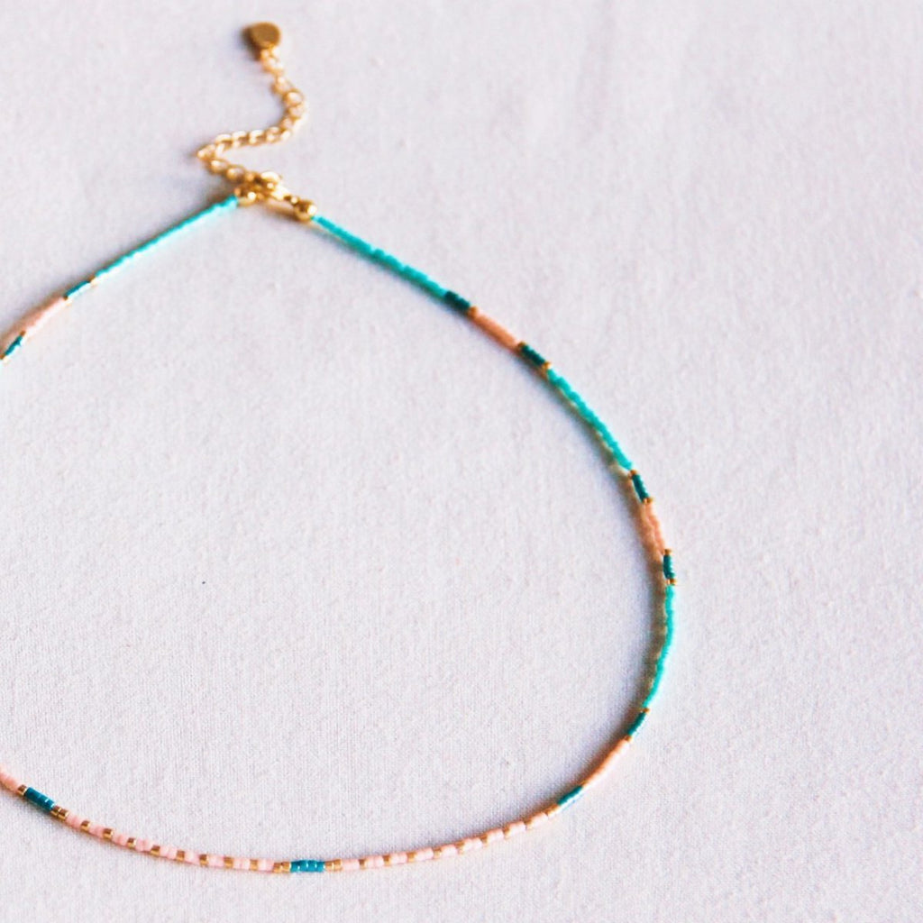 BAZOU Kralen ketting munt/smaragd/naakt