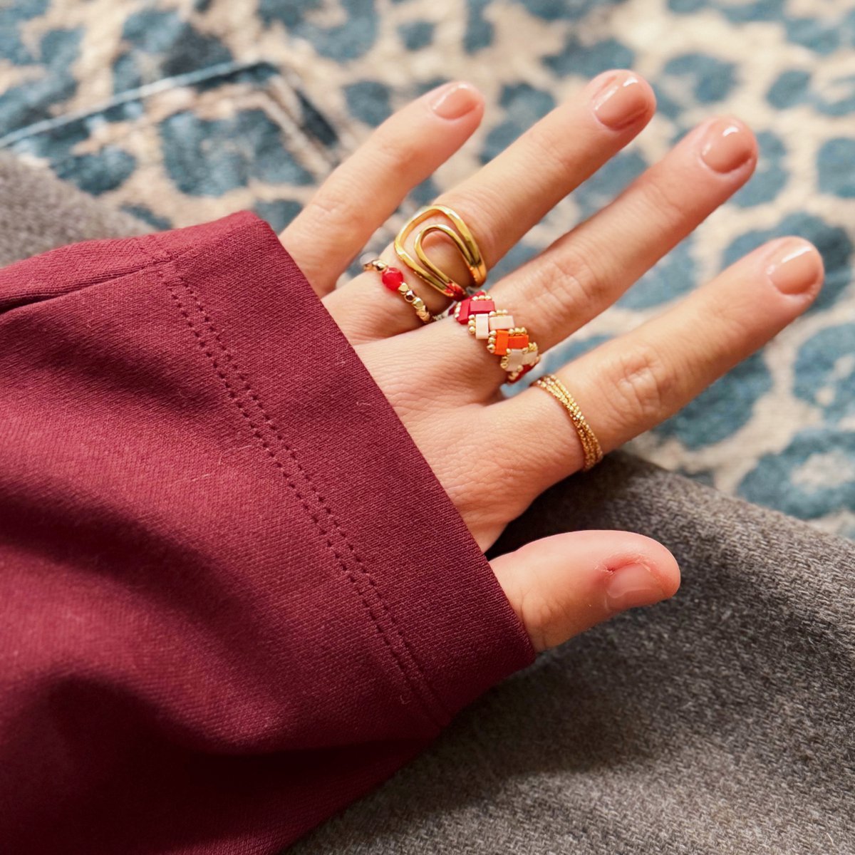 BAZOU Weven ring zigzag - rood/roze