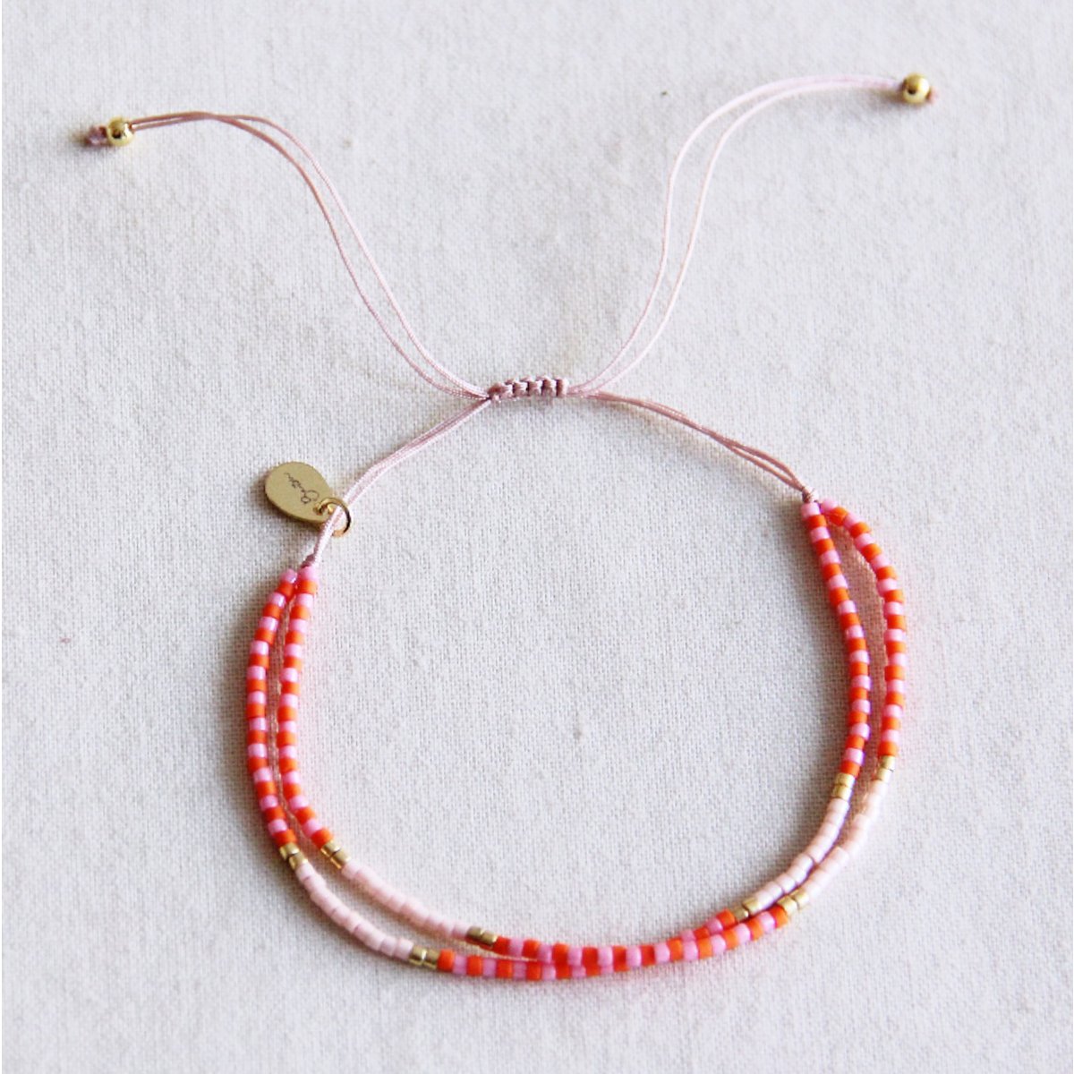BAZOU Dubbele Miyuki -armband - Zalm/oranje/naakt