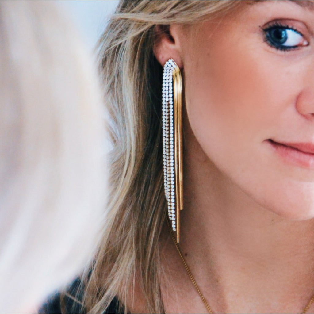 BAZOU Waterval oorbellen met zirkonia - goud