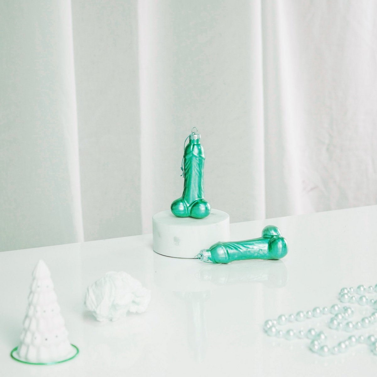 Kersthanger - Penis - Glas - Blauw - 3,5x6x10cm