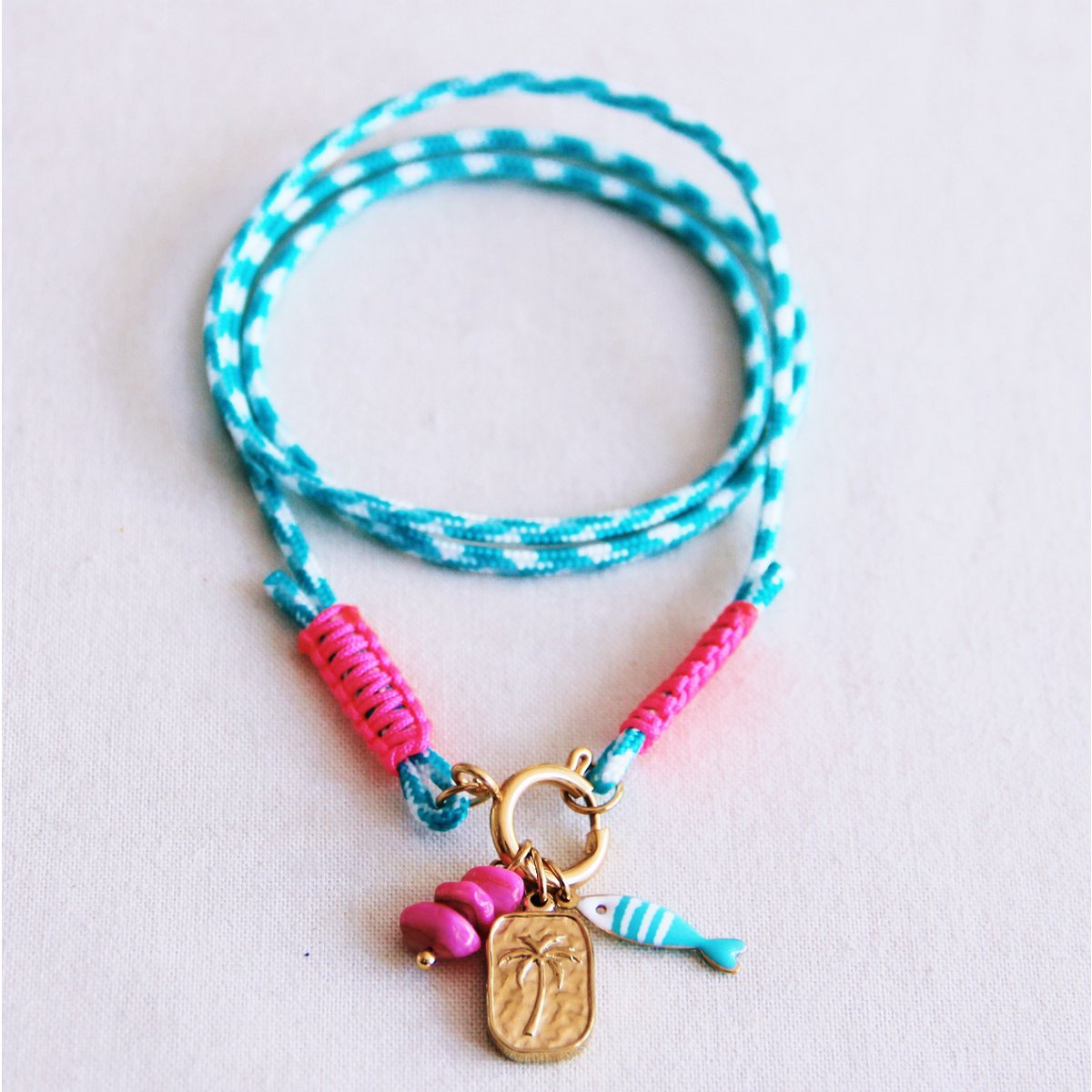 BAZOU RVS Surfketting met charmes - turquoise/roze