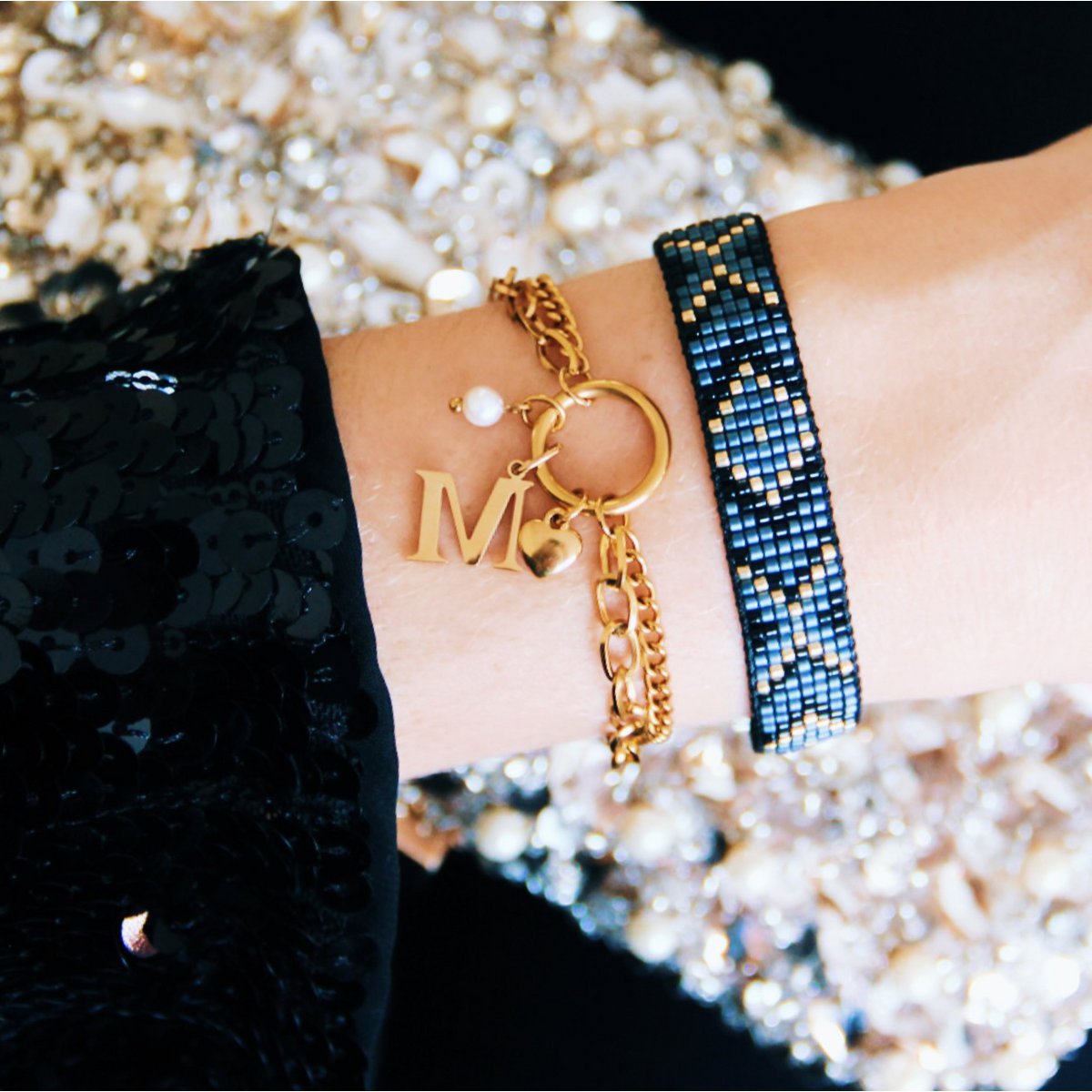 BAZOU Dubbele schakelarmband met open hart - goud