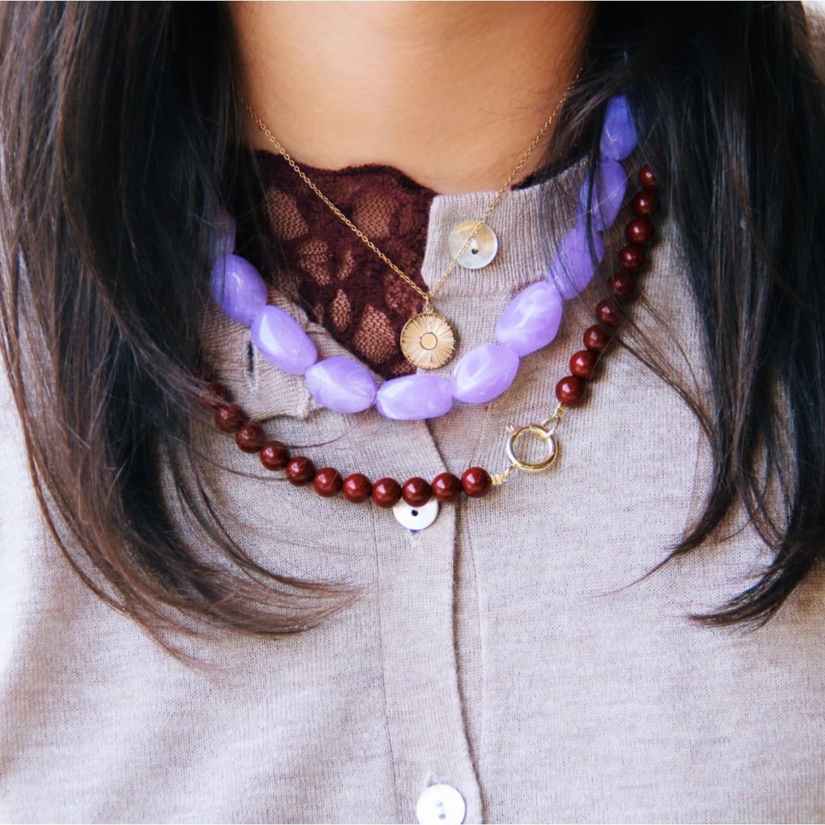 Kralenketting 'nugget' groot - lila