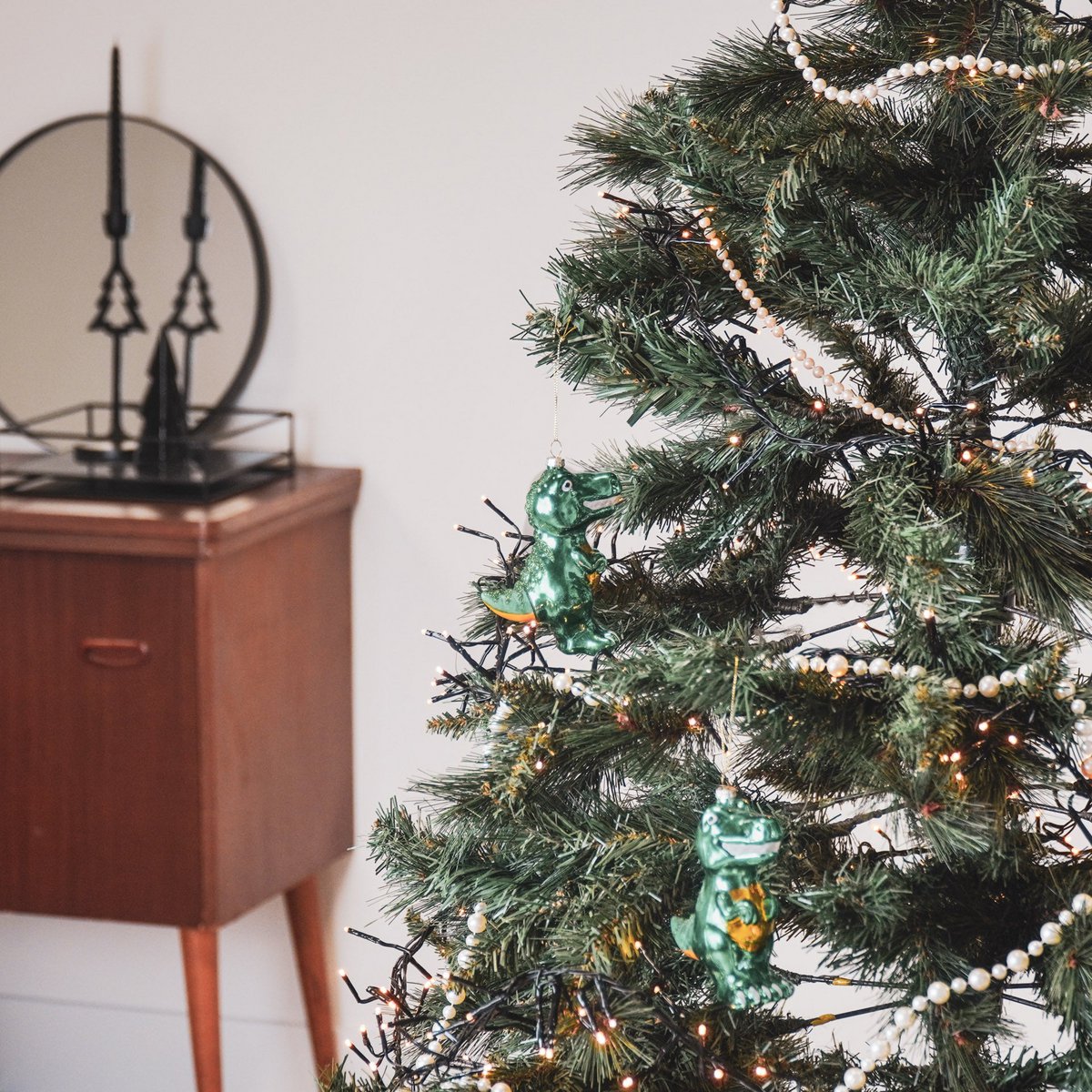 Kersthanger - Dino - Glas - Groen - 4,5x9,5x12,5cm