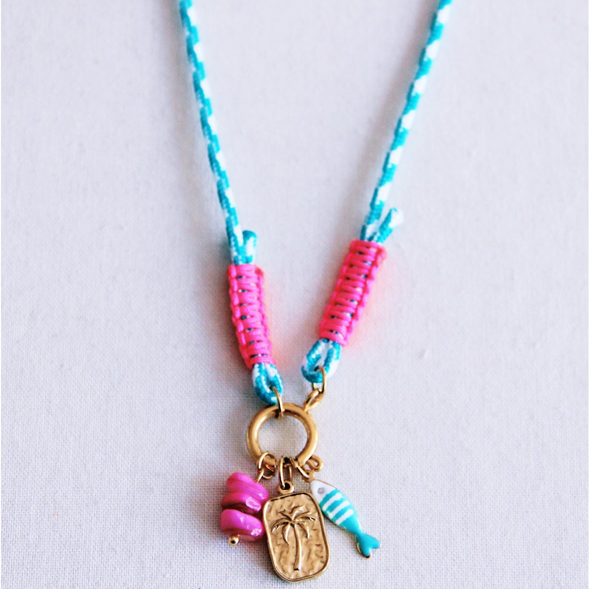 BAZOU RVS Surfketting met charmes - turquoise/roze