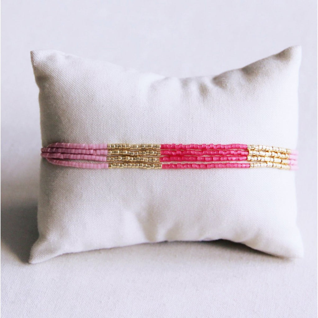 BAZOU Viervoudige Miyuki -armband - roze/magenta/Goldplated