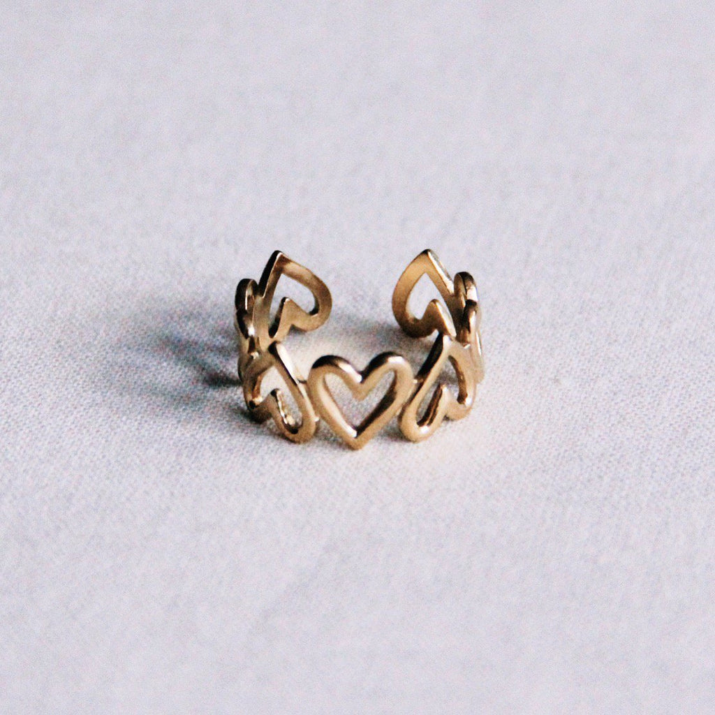 BAZOU RVS verstelbare ring met hart – goud